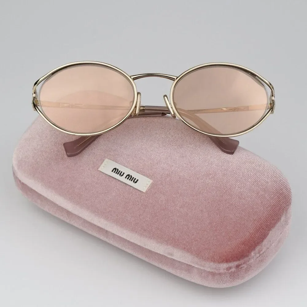 NEW Miu Miu MU52YS ZVN20F Pale Gold Pink Mirror Silver Oval Unisex Sunglasses